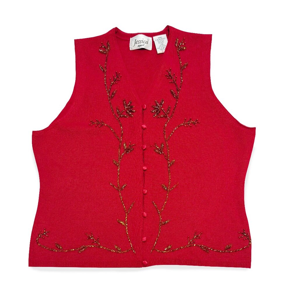 Vintage Jessica Sport, Wool Blend Red Beaded Vest
